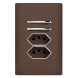 Conjunto Interruptor Duplo Paralelo + Tomada Dupla 10a 4X2 - Novara Especiais Marrom Fosco